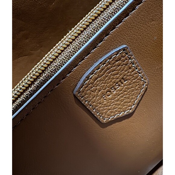 Fossil Jessie Leather Shoulder Bag Woven Colorway Brown/Black / Cream - Picture 3 of 15